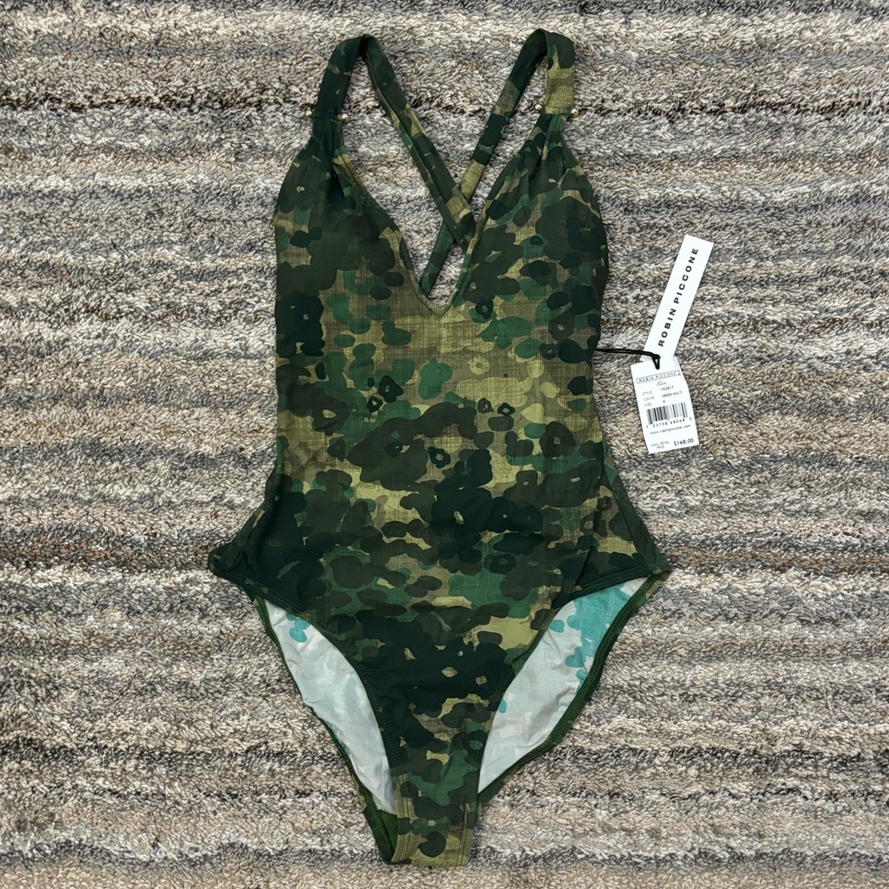 Robin Piccone Green Camo One-Piece Swimsuit NWT